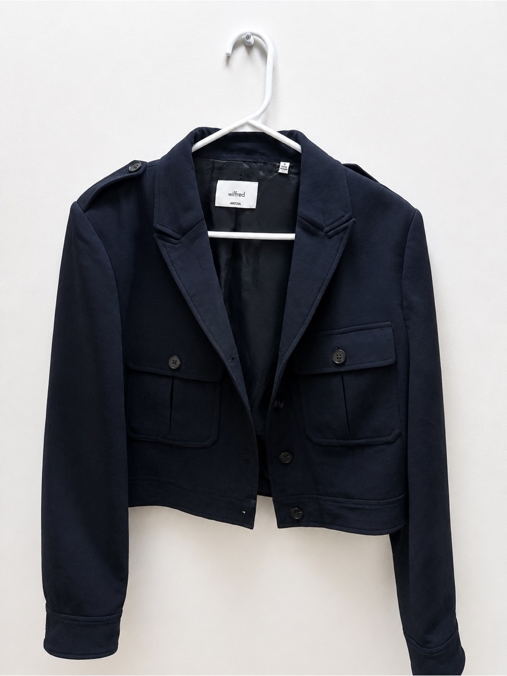Wilfred Navy Military-Style Cropped Blazer
